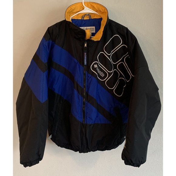 Vintage 90s Columbia Sportswear Puffer Jacket Size L Embroidered Logo Black/Blue